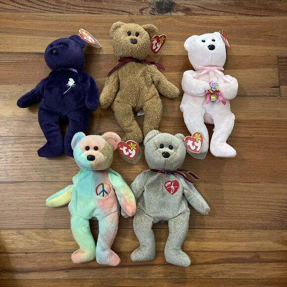 TY Lot of 5 1996-2004 Retired Bear Beanie Babies Princess Dear Curly - Picture 2 of 15